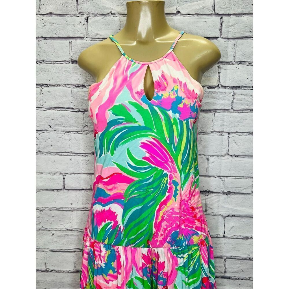 Lilly Pulitzer Womens Pink Green Paradise Bound Stretch Isabeau Midi Dress XS - Picture 3 of 13